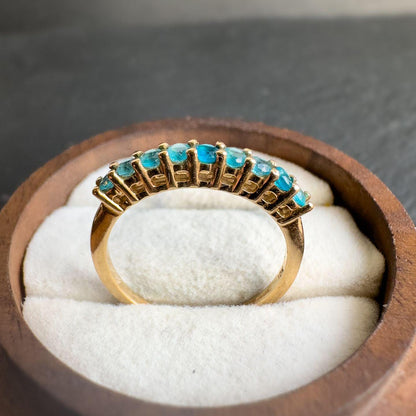 9ct Solid Gold Vintage | Apatite Half Eternity Ring | Stacking Ring | Teal Blue Gemstone Band | 9k Gold Apatite Ring | English Hallmarked