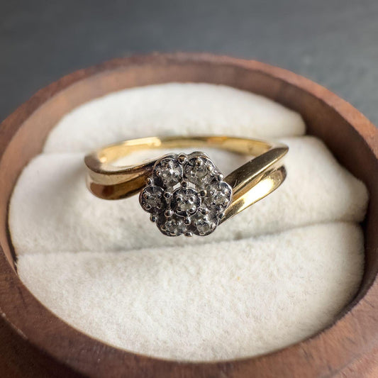 Vintage 9ct Solid Gold Diamond Cluster Ring | Floral Design | Elegant Statement Ring | Perfect Gift for Her | Hallmarked | UK N 1/2 - US 7