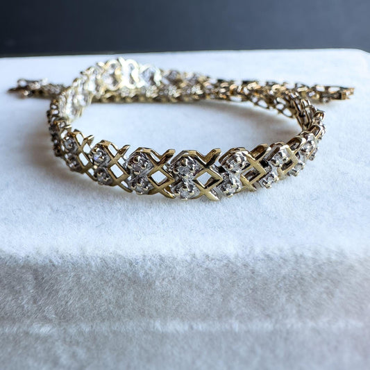 Elegant 9ct Solid Gold Vintage Diamond Bracelet | English Hallmarked | Vintage Lattice Design | Luxury Jewelry | Timeless Jewelry |