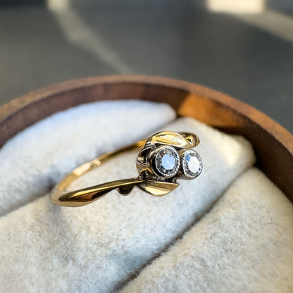 Antique 18ct Gold & Diamond Ring | Edwardian Era Design | Genuine Solid Gold | Unique Two-Stone Accent | UK J - US 4.75 | Resizable |