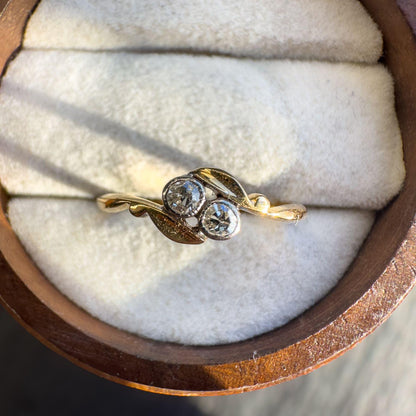 Antique 18ct Gold & Diamond Ring | Edwardian Era Design | Genuine Solid Gold | Unique Two-Stone Accent | UK J - US 4.75 | Resizable |
