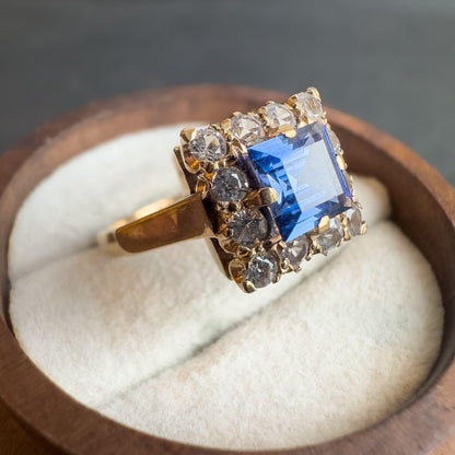 Vintage 9ct Solid Gold Topaz Ring | Bold Square Cut Design | Solid Gold Statement Jewelry | UK M -US 6.25 |