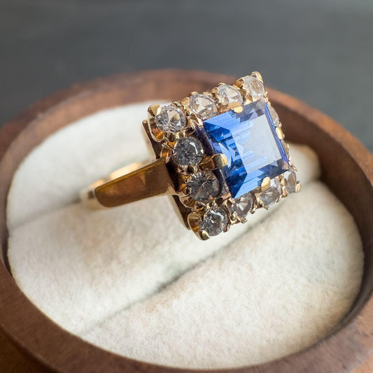 Vintage 9ct Solid Gold Topaz Ring | Bold Square Cut Design | Solid Gold Statement Jewelry | UK M -US 6.25 |