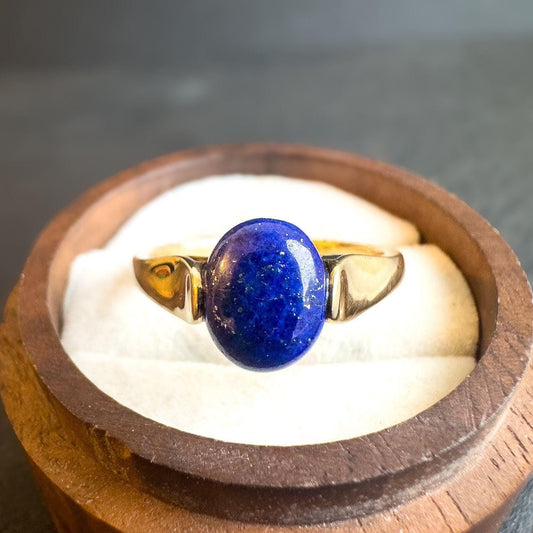 Vintage 9ct Solid Gold Lapis Lazuli Ring | UK Size V US 10.5 | English Hallmarked Solid Gold | Bold Oval Stone | Unique Blue Stone Jewelry |