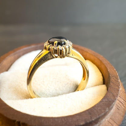 Vintage 9ct Solid Gold Heart Sapphire & Diamond Ring | UK M / US 6.25 | English Hallmarked | Elegant Cluster Design | Resizable |