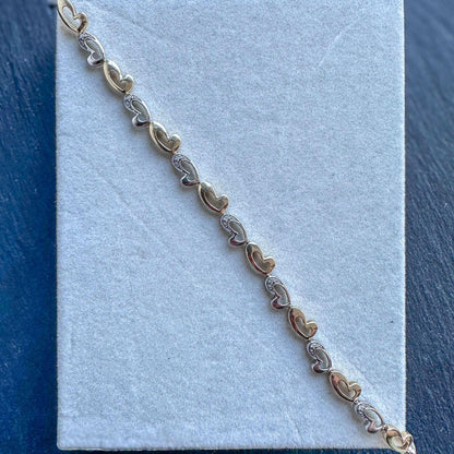 9ct Solid Gold Vintage Diamond Heart Bracelet | English Hallmarked | Romantic Gift | Elegant Jewelry | Diamond Heart Bracelet |