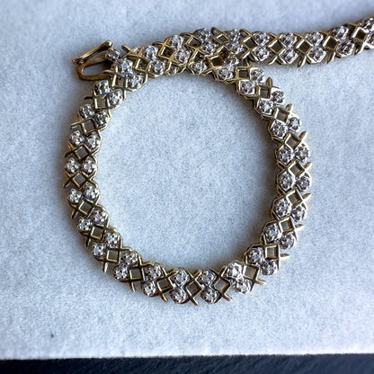 Elegant 9ct Solid Gold Vintage Diamond Bracelet | English Hallmarked | Vintage Lattice Design | Luxury Jewelry | Timeless Jewelry |