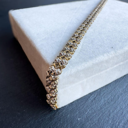 Elegant 9ct Solid Gold Vintage Diamond Bracelet | English Hallmarked | Vintage Lattice Design | Luxury Jewelry | Timeless Jewelry |