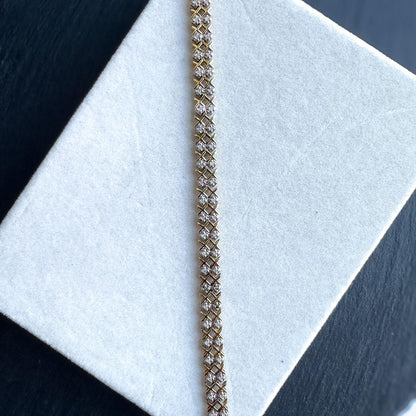 Elegant 9ct Solid Gold Vintage Diamond Bracelet | English Hallmarked | Vintage Lattice Design | Luxury Jewelry | Timeless Jewelry |